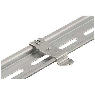 Metallschiene mit einem Metallclip befestigt. Die Schiene hat längliche Löcher, die für flexible Montagepositionen sorgen.