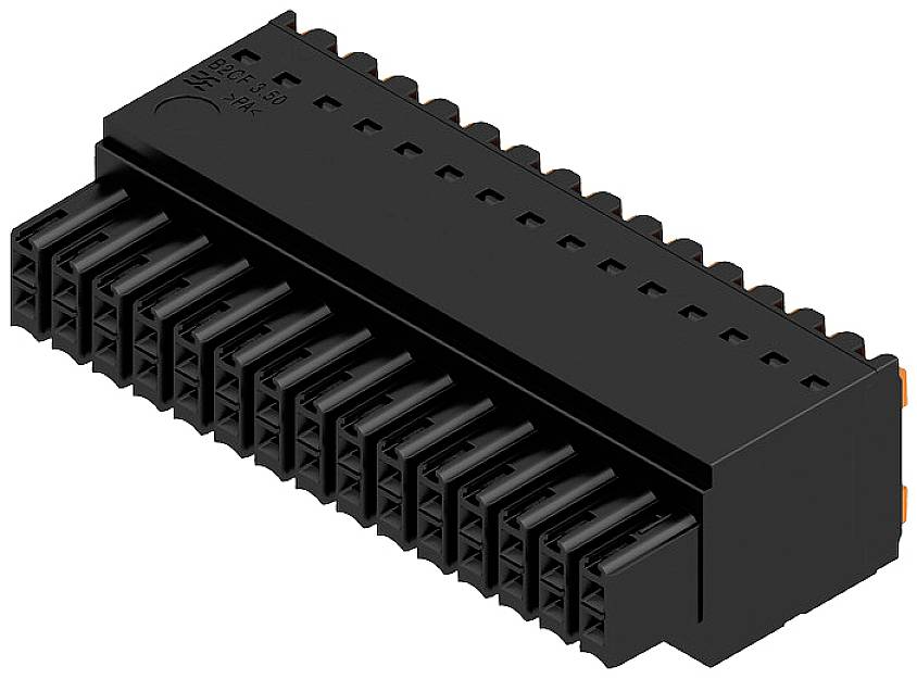 'Schwarzer elektrischer Steckverbinder mit mehreren Anschlussklemmen von Weidmüller, geeignet für industrielle Anwendungen.'