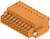 Ein orangefarbener Steckverbinder mit mehreren Anschlussbuchsen, geeignet für industrielle Anwendungen. Hauptsächlich für elektrische Verbindungen.
