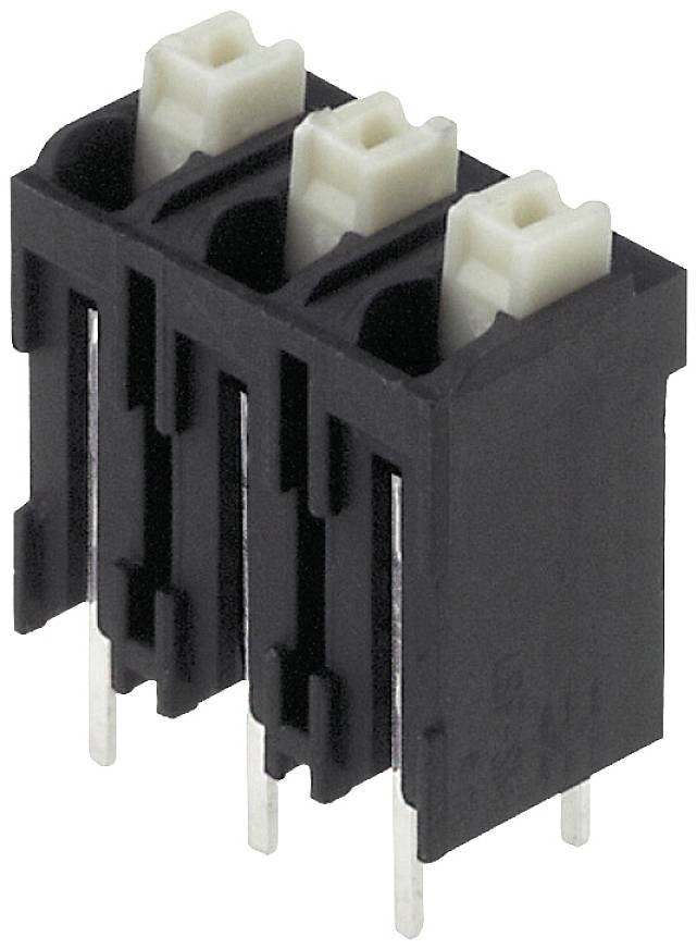 Dreifach-Steckverbinder in Schwarz und Weiß mit metallischen Anschlüssen. Eignet sich für elektronische Verbindungen.