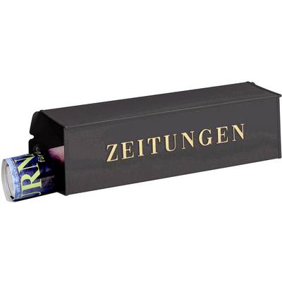Zeitung in einem schwarzen Zeitungsrohr mit der Aufschrift 'ZEITUNGEN'.
