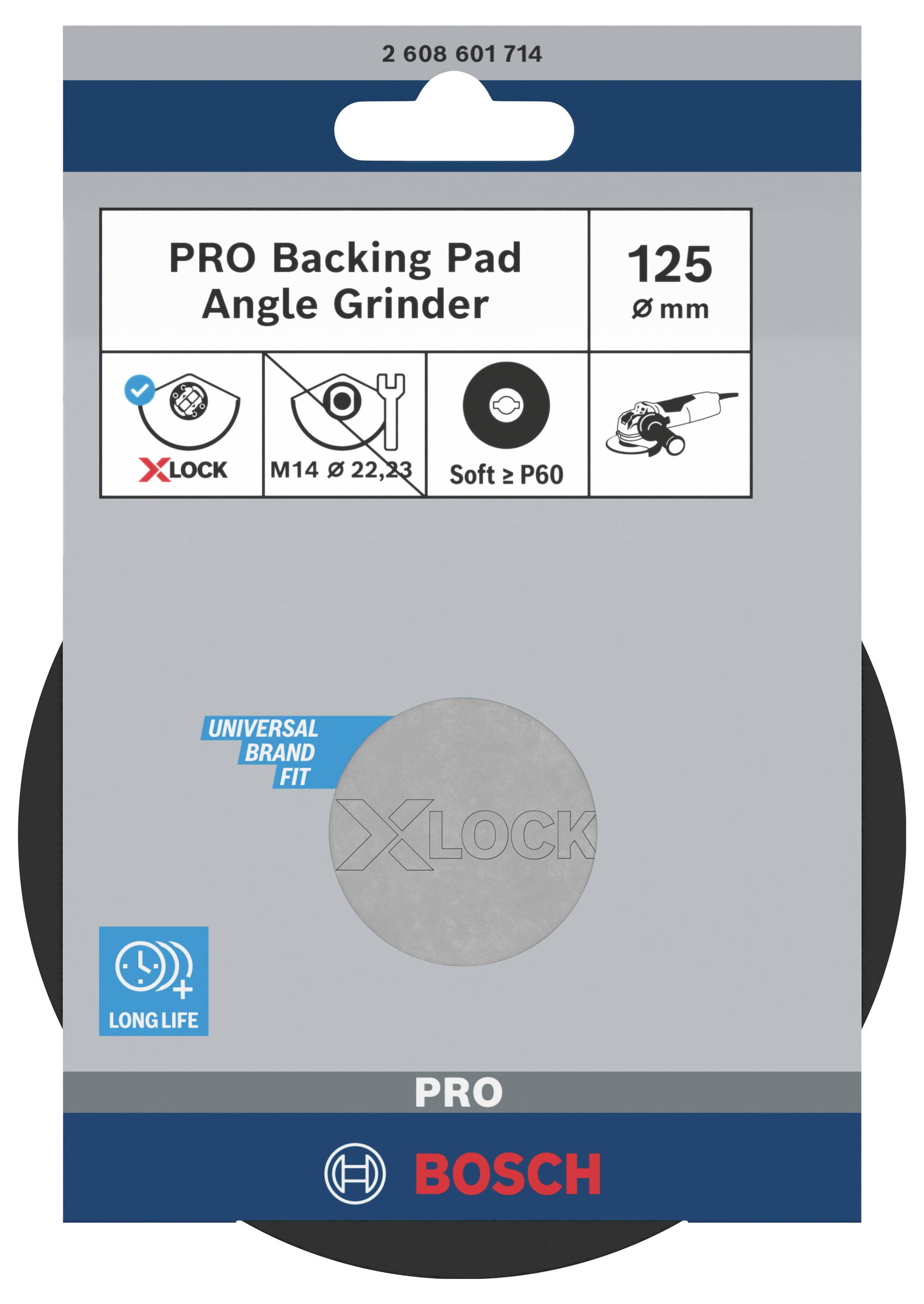 'PRO Backing Pad Angle Grinder 125 mm' von Bosch. Enthält X-Lock-System für einfache Befestigung. Universell passend, lange Lebensdauer.