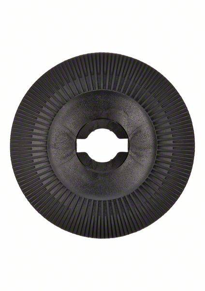 Schwarze, runde Kunststoffscheibe mit geriffelter Oberfläche und zentralem Ausschnitt, wahrscheinlich ein technisches Bauteil.