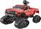 Rotes Spielzeug-Rock-Crawler-Auto mit Kettenrädern und Kamera auf dem Dach, geeignet für Offroad-Abenteuer.