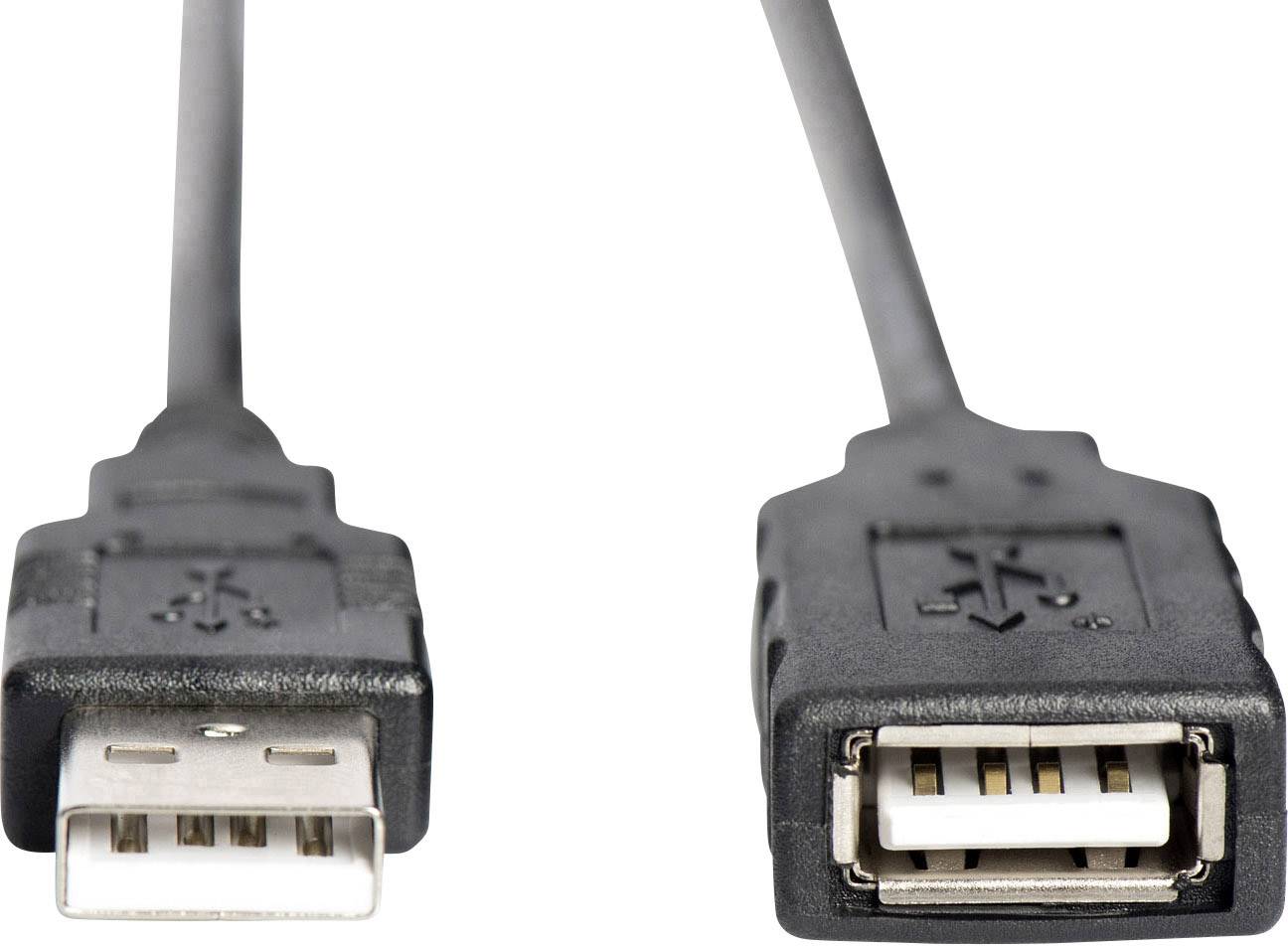 'Schwarzes USB-Verlängerungskabel mit männlichem und weiblichem Anschluss.'
