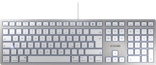 CHERRY KC 6000 Slim für MAC USB Tastatur Deutsch, QWERTZ, Mac Silber, Weiß