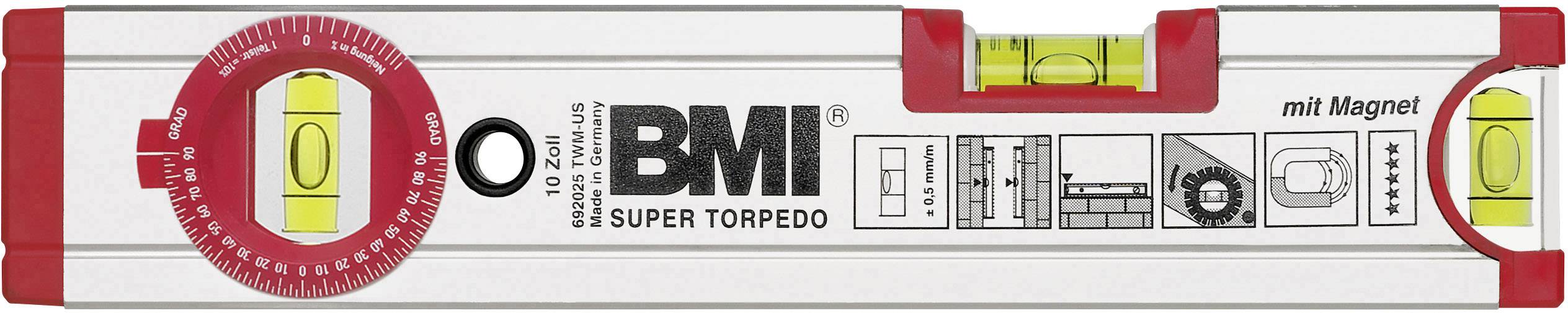 BMI 692025TWM Magnet-Wasserwaage mit Magnet 0.5 mm/m