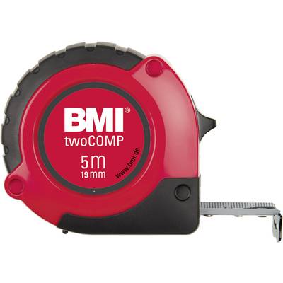 Rotes BMI Maßband 'twoCOMP', Länge 5 m, Breite 19 mm, mit schwarzem Gehäuse.