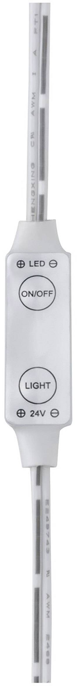 Länglicher LED-Lichtschalter mit Beschriftungen 'Power' und 'Light' in der Mitte. Kabel sind an beiden Enden angeschlossen.