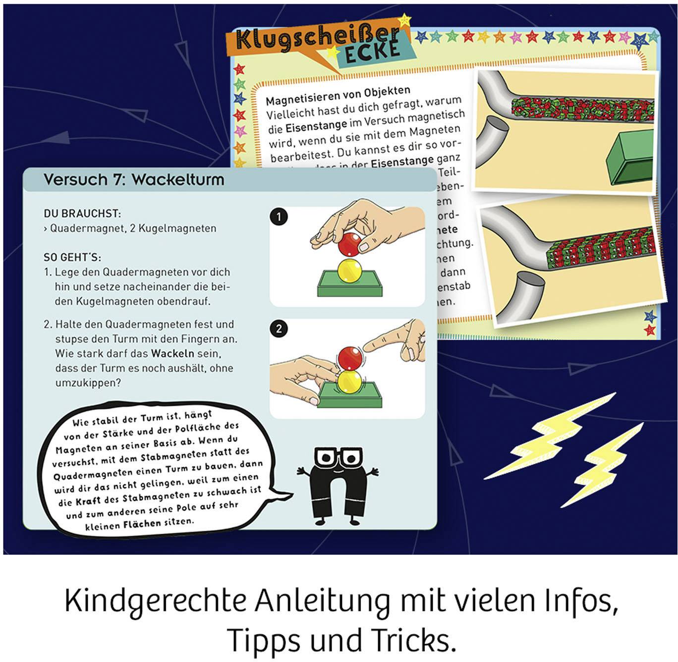 'Klugscheißer-Ecke: Magneten an einem Eisenstangen-Turm balancieren. Wackelturm mit Kugeln. Anleitung mit Tipps und Tricks für Kinder.'