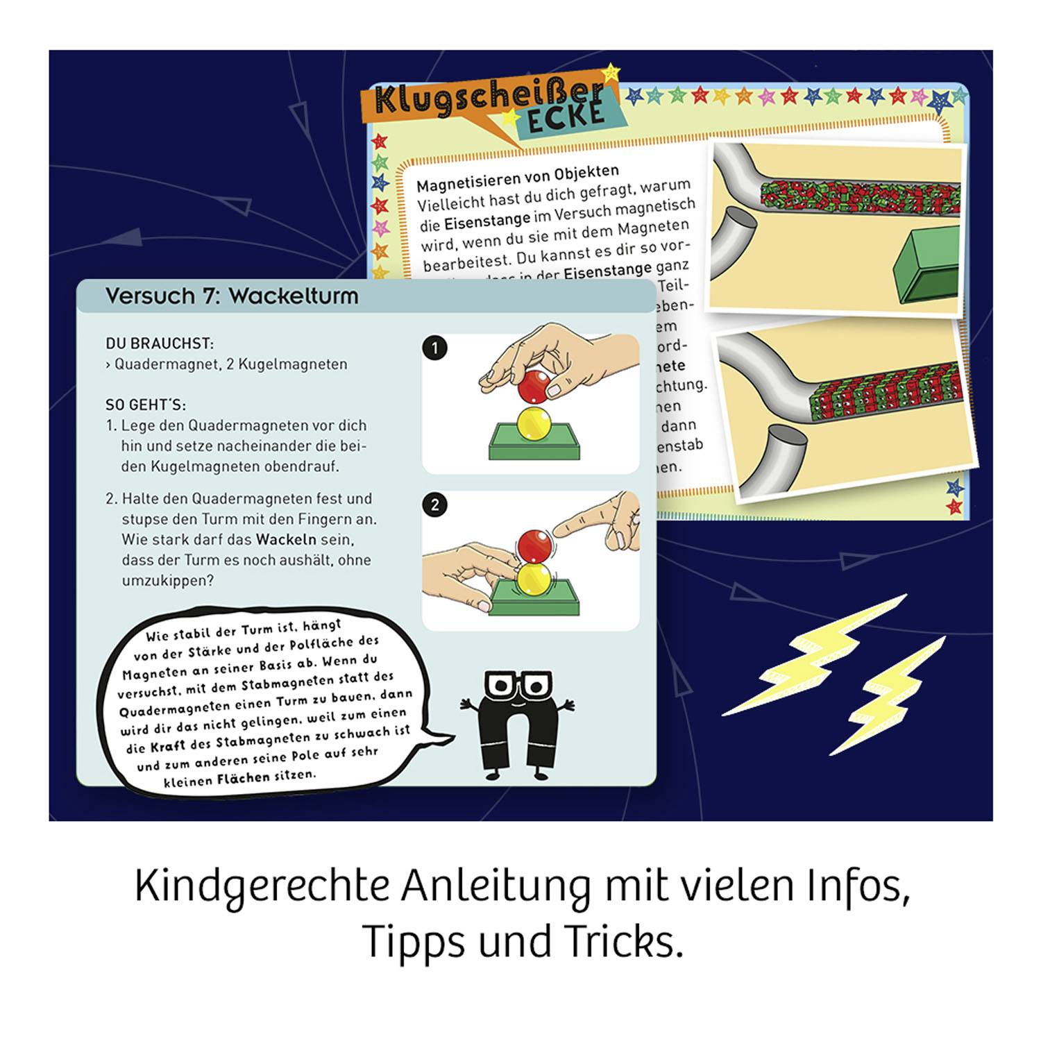 'Klugscheißer Ecke' zeigt Experiment 'Wackelturm' mit Anleitung. Benötigt Quadratsmagneten und Knete. Für Kinder mit Tipps und Infos.