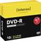'Intenso DVD-R' 10er-Packung im Slimcase, 4,7 GB Kapazität, 16x Geschwindigkeit, 120 Minuten Aufnahmezeit, gelb-schwarz Design.