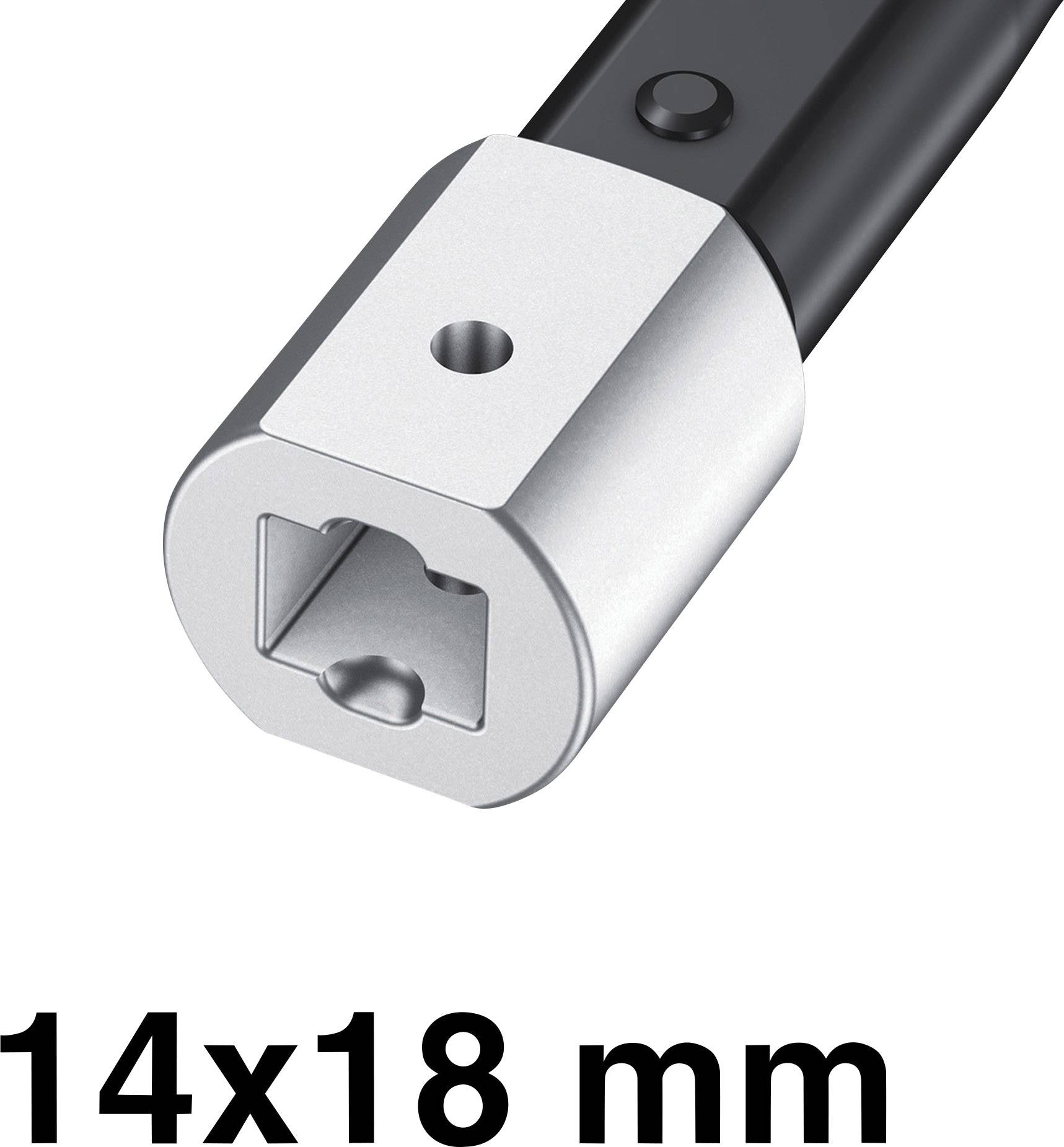 Adapter von 14x18 mm, schwarz-silbernes Metall, mit quadratischer und sechseckiger Öffnung, kompatibel mit Steckschlüsseln.