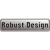 Metallschild mit der Aufschrift 'Robust Design' in markanten, schwarzen Buchstaben auf silbrigem Hintergrund.