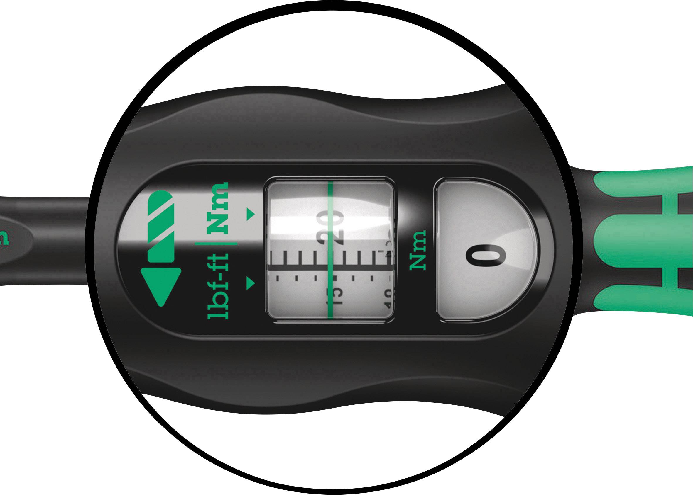Drehmomentschlüssel mit Anzeige: Skala zeigt Werte in "Nm" und "lbf·ft", eingestellt auf 20 Nm.