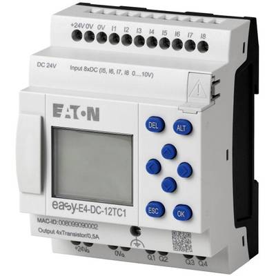 Ein programmierbares Logikmodul mit LCD-Display und Tasten. Eingänge und Ausgänge sind für die Steuerung elektronischer Systeme.