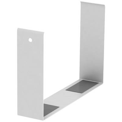 Metallwinkelhalterung, weiß, mit zwei Befestigungslöchern und zwei rechteckigen Klebeflächen an der Unterseite.