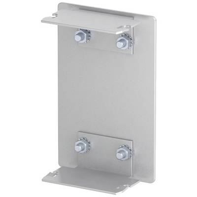 Metallische Wandhalterung mit zwei Paaren von Schrauben, die in rechteckigen Platten befestigt sind.