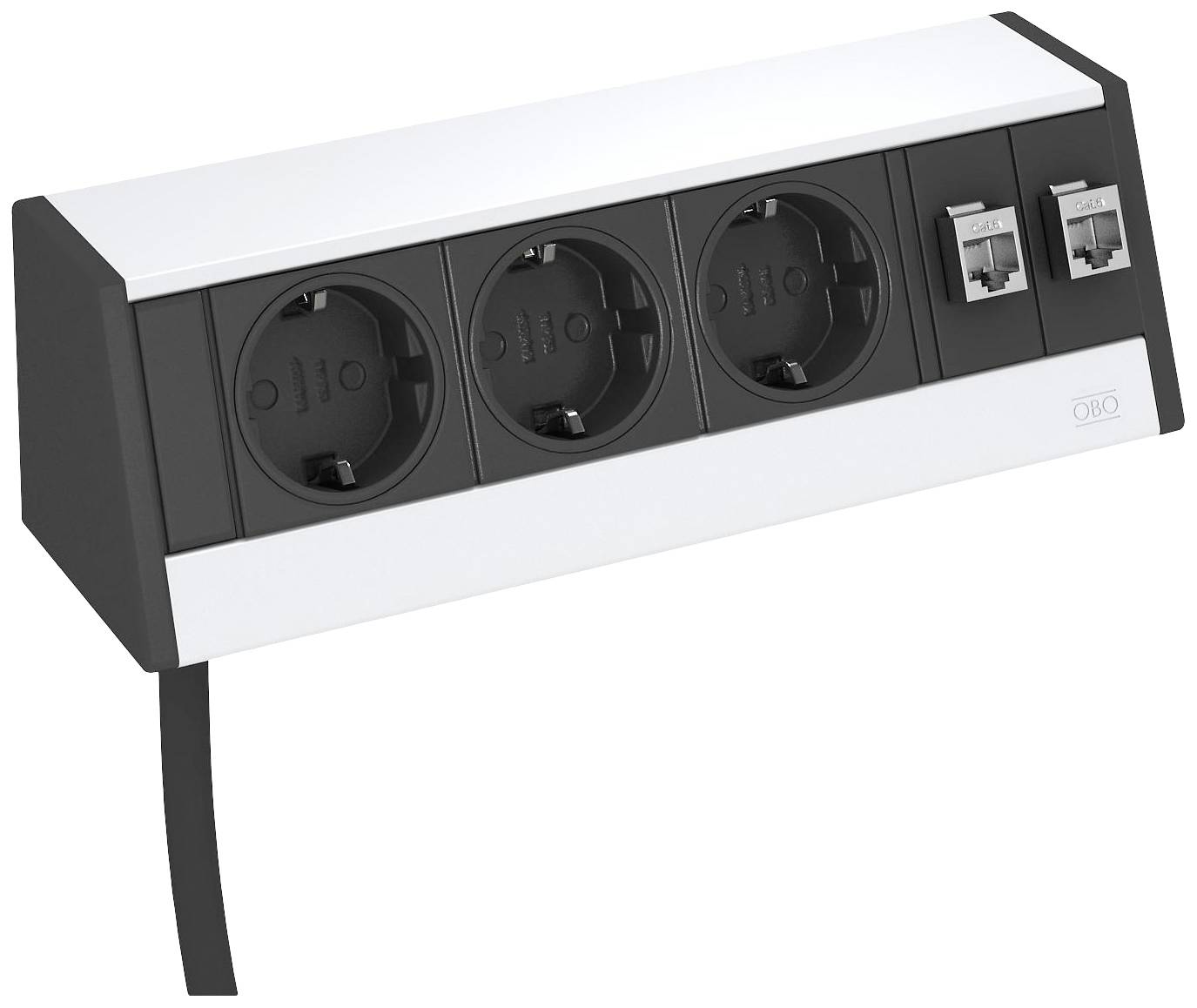OBO Bettermann 6116945 Tischsteckdose Aluminium, Schwarz Schutzkontakt