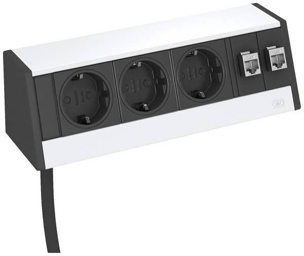 OBO Bettermann 6116945 Tischsteckdose  Aluminium, Schwarz Schutzkontakt