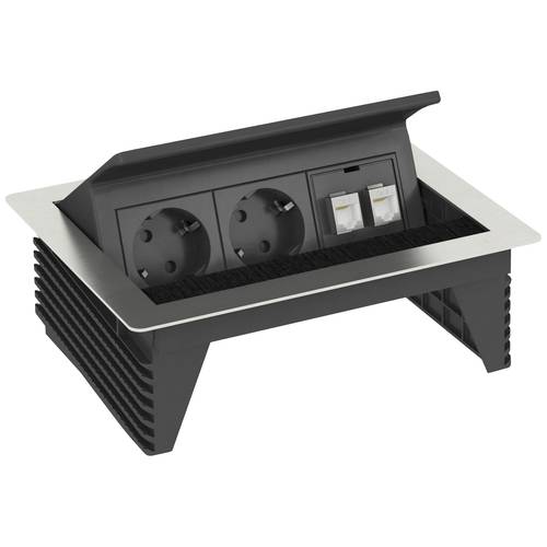 OBO Bettermann 6116802 Tischsteckdose Schwarz, Stahl Schutzkontakt
