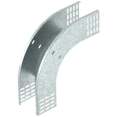Metallene Bogenverbindung für ein Kabelträger-System, zeigt perforierte Seiten zur Befestigung, aus verzinktem Stahl.
