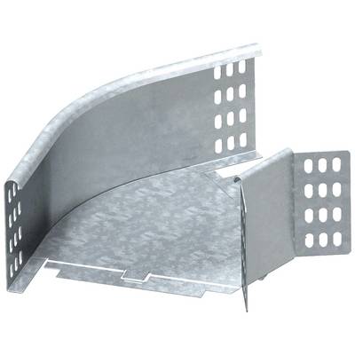 Metallkomponente mit gebogenem Design und perforierten Seitenwänden. Möglicherweise Teil einer Kabelkanal- oder Lüftungsinstallation.