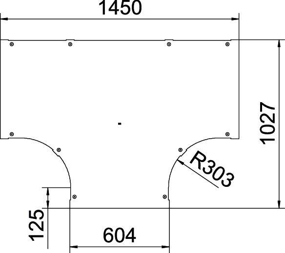 Technische Zeichnung einer Platte mit Maßen: Breite 1450 mm, Höhe 1027 mm, Ausschnittradius 303 mm, Breitenabschnitt links 604 mm, Höhe 125 mm.