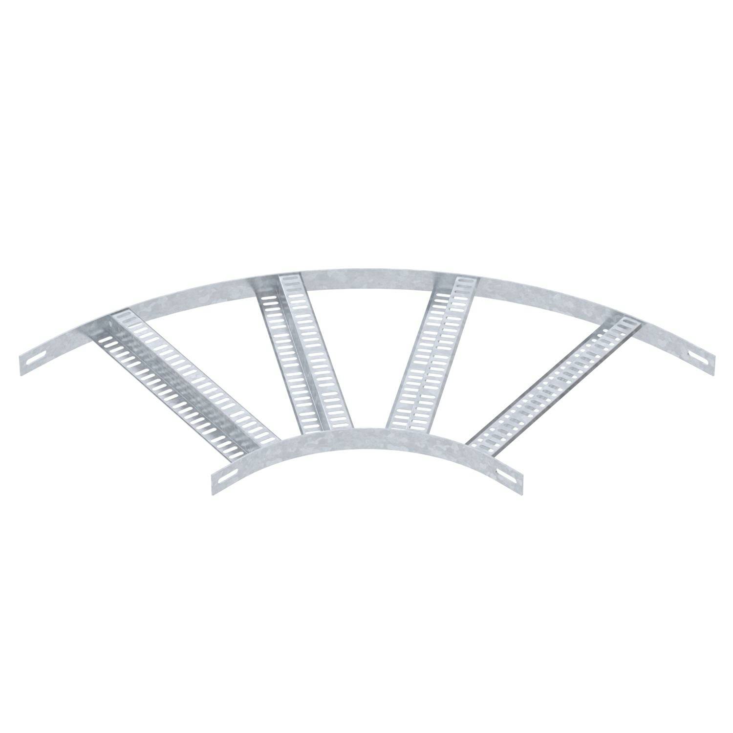 Metallträger mit gebogener Struktur und offenen Gitterelementen, die an Halterungen befestigt sind. Used in Infrastruktur oder Bauweise.
