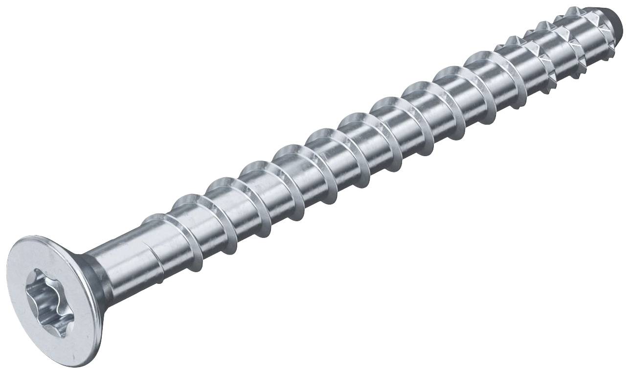 Stahlschraube mit runden Gewinden und Senkkopf, geeignet zum Befestigen von Holz- oder Metallteilen.