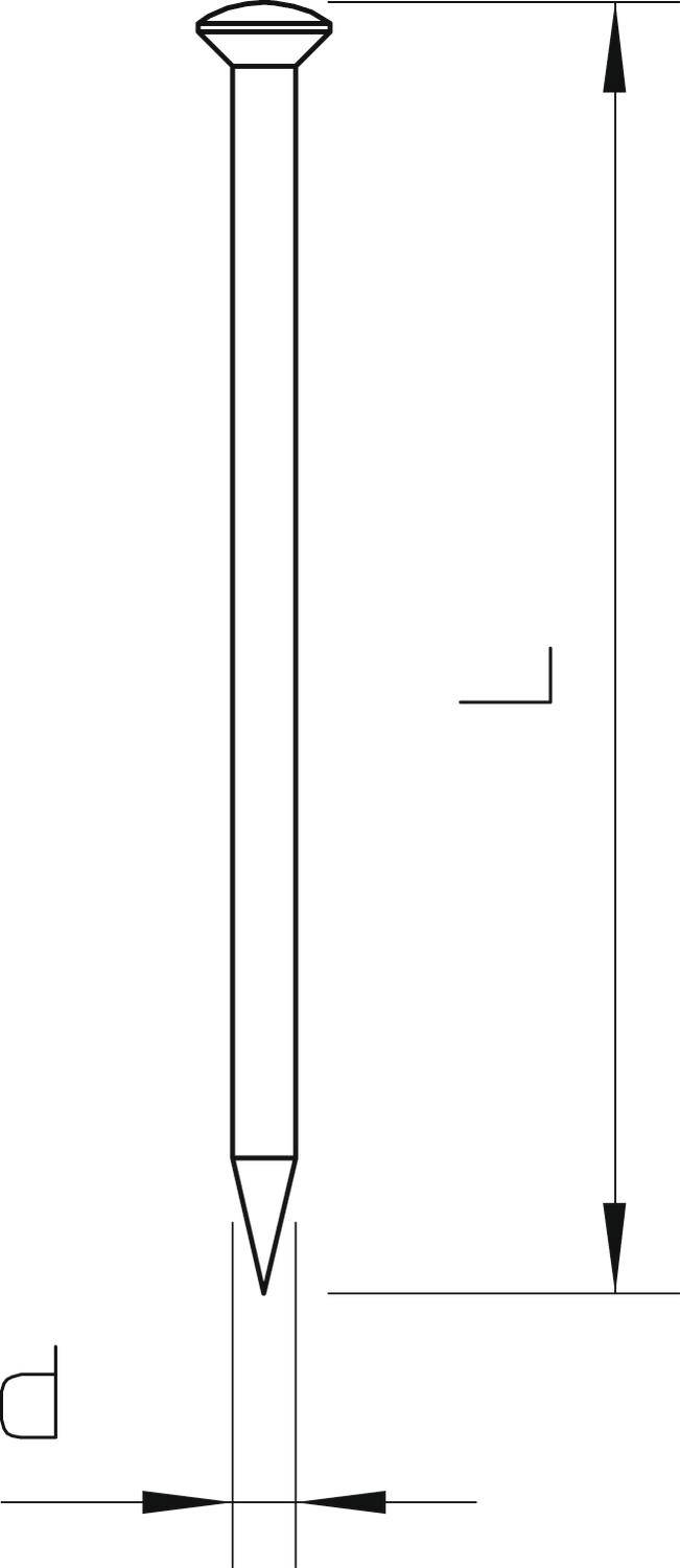 Diagramm eines Nagels: zeigt Länge und Durchmesser.