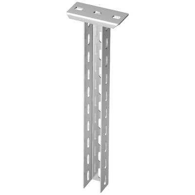 Eine silberne, metallene Halterung mit Schlitzen an der Seite, geeignet zur Befestigung oder Montage von Bauteilen an Wänden oder Decken.