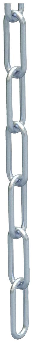 Eine vertikale Metallkette mit ovalen Gliedern in silberner Farbe.