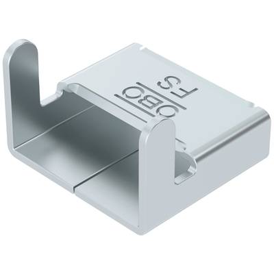 Ein silbernes Metallklemme mit der Prägung 'OBO PS'. Sie ist für die Befestigung von Kabeln konzipiert.