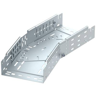 Metallisches Kabeltragsystem, gewinkeltes Design, zur Führung von Kabeln. Ventilationsöffnungen entlang der Struktur.