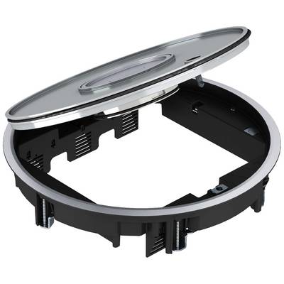 Ein runder, schwarzer Lüftungsaufsatz mit einem geöffneten, transparenten Deckel, zeigt das Innenleben mit elektronischen Komponenten.