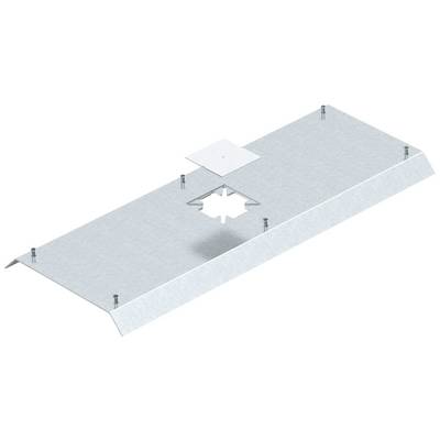 Metallplatte mit mehreren Schraubenlöchern, rechteckig, mit zentralem sternförmigem Ausschnitt und kleinerer quadratischer Platte darüber.