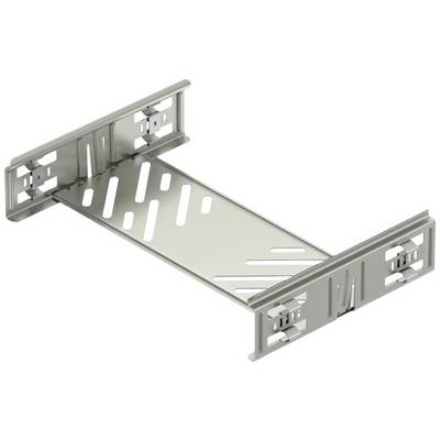 Metallbaugruppe mit rechteckiger Basis und zwei perforierten Seitenteilen, eingesetzt als Befestigungselement in technischen Anwendungen.