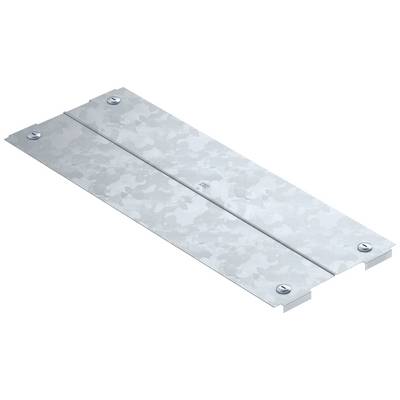 Metallische Verbindungsschiene mit vier Schrauben auf jeder Ecke, dient zur stabilen Verbindung von Strukturelementen.