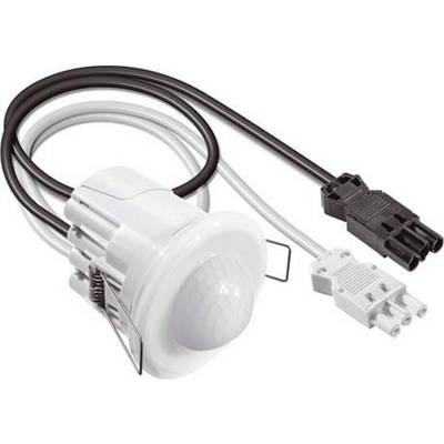 Bewegungsmelder mit schwarzem und weißem Kabel, geeignet für elektrische Installationen in Gebäuden.