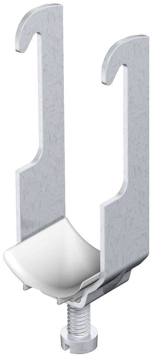 Metallhalterung mit U-förmigem Profil und Schraubverbindung am unteren Ende, geeignet zur Befestigung von Materialien oder Strukturen.