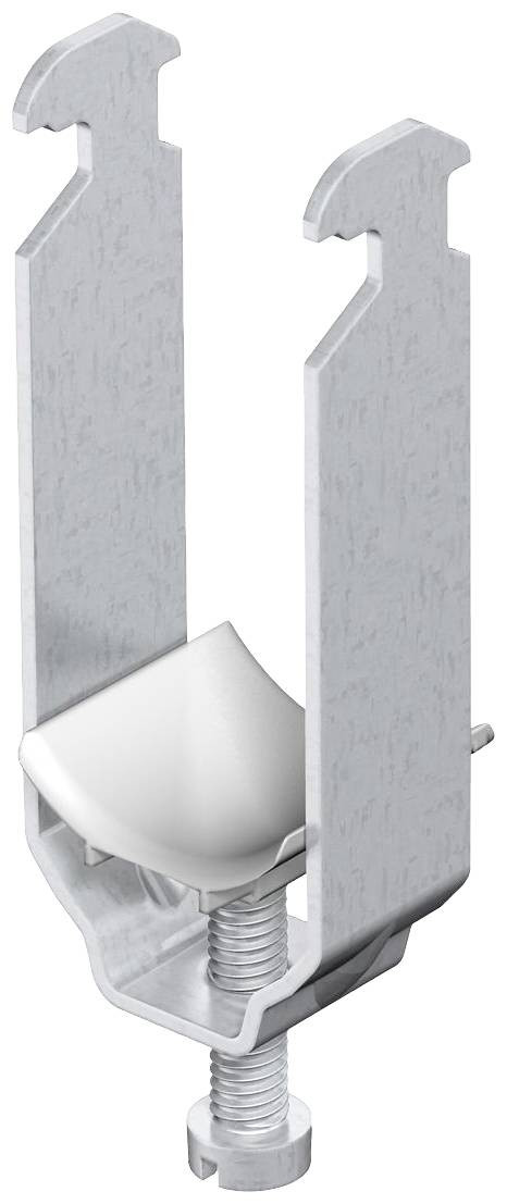 Metall-Clipsystem mit Schraubverschluss, geeignet zur Befestigung von Elementen in einem Bau- oder Konstruktionskontext.
