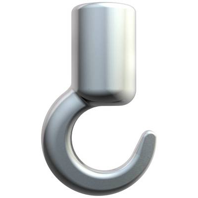 Ein silberfarbener Metallhaken, der nach oben zeigt. Hauptsächlich zur Befestigung oder Aufhängung verwendet.
