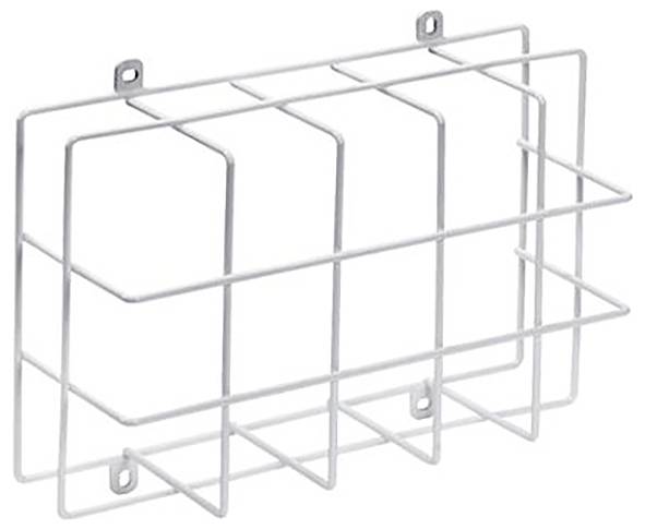 Ein weißer, rechteckiger Drahtkorb mit zwei oberen Befestigungslöchern zur Wandmontage; geeignet zur Aufbewahrung von Gegenständen.