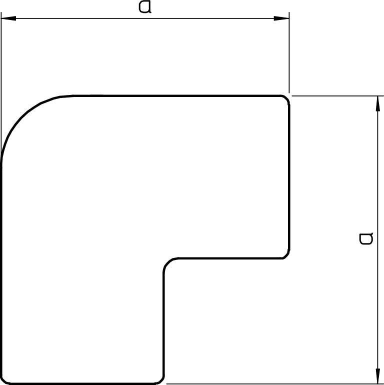 Zeichnung eines rechteckigen Rohrelements mit abgerundeter Ecke. Die Dimensionen 'a' und 'b' sind eingezeichnet.