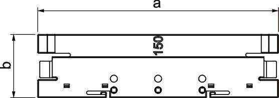 Technische Zeichnung eines rechteckigen Bauteils mit Beschriftungen 'a' für Länge und '150' für Breite.