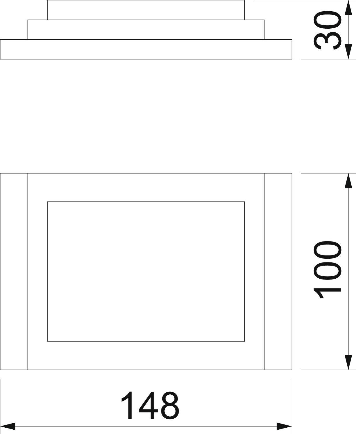 Technische Zeichnung eines rechteckigen Blocks mit Maßen: Breite 148 mm, Höhe 100 mm, und eine Aufbauhöhe von 30 mm.