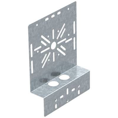 Metallwinkel mit mehreren Bohrungen und einem sternförmigen Muster. Wird in Bauanwendungen zur Verstärkung und Verbindung von Materialien genutzt.