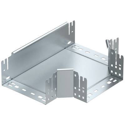 Metallische Kabelträger-Fitting in Form eines T-Stückes, zur Verbindung von Kabelrinnen in elektrischen Installationen.
