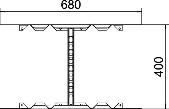 Technische Zeichnung eines Profils mit den Maßen 680 mm Breite und 400 mm Höhe.